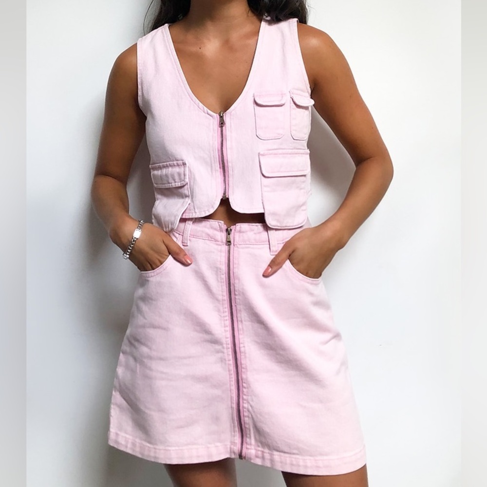 Washed Pink Denim Utility Co-Ord Set